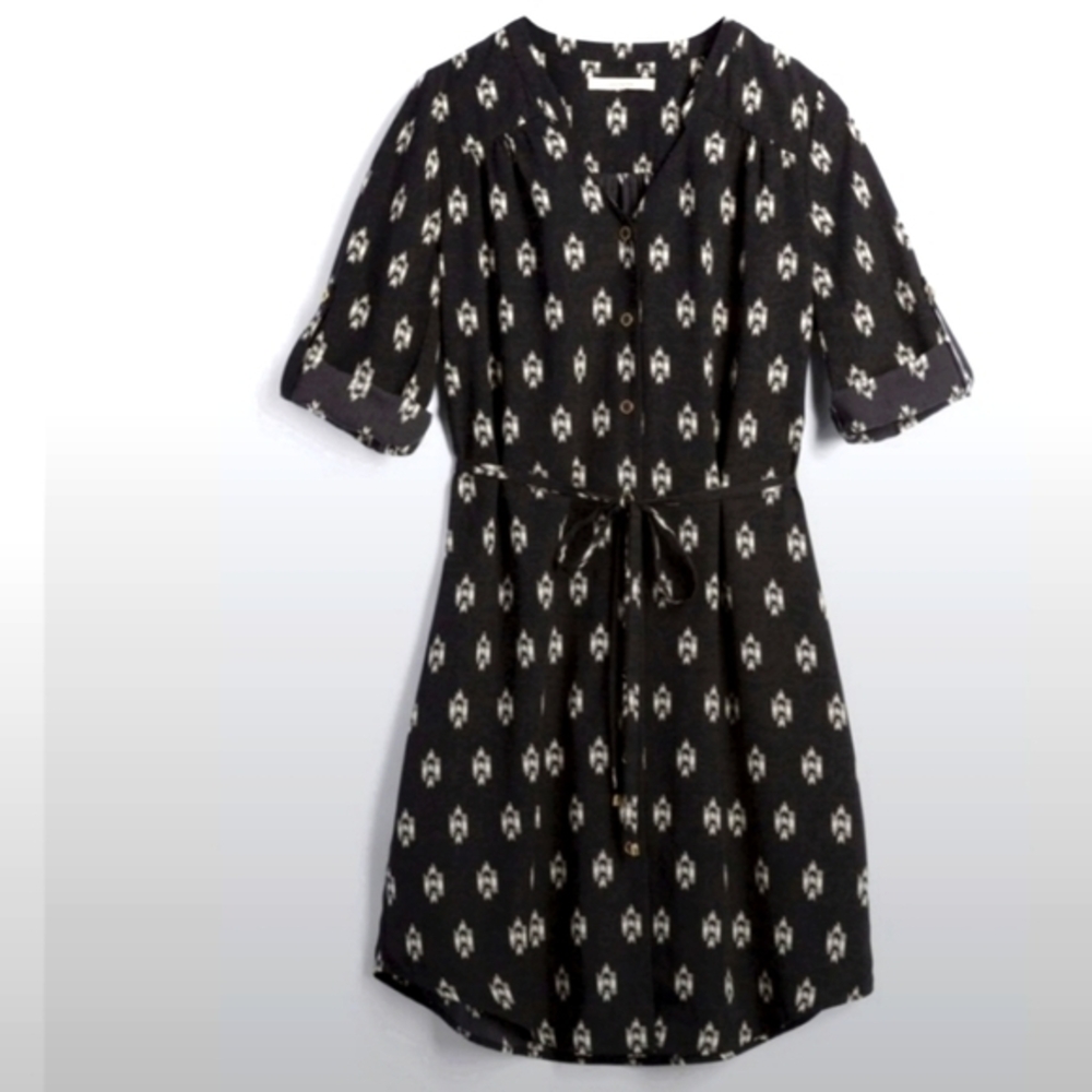 41 Hawthorn Black and Cream Printed Tie-Waist Shirt Dress
